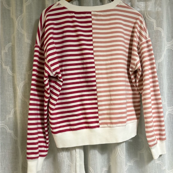 Evereve Color-Block L Sweatshirt Red and Pink white Stripes Pullover Long Sleeve - Picture 6 of 6